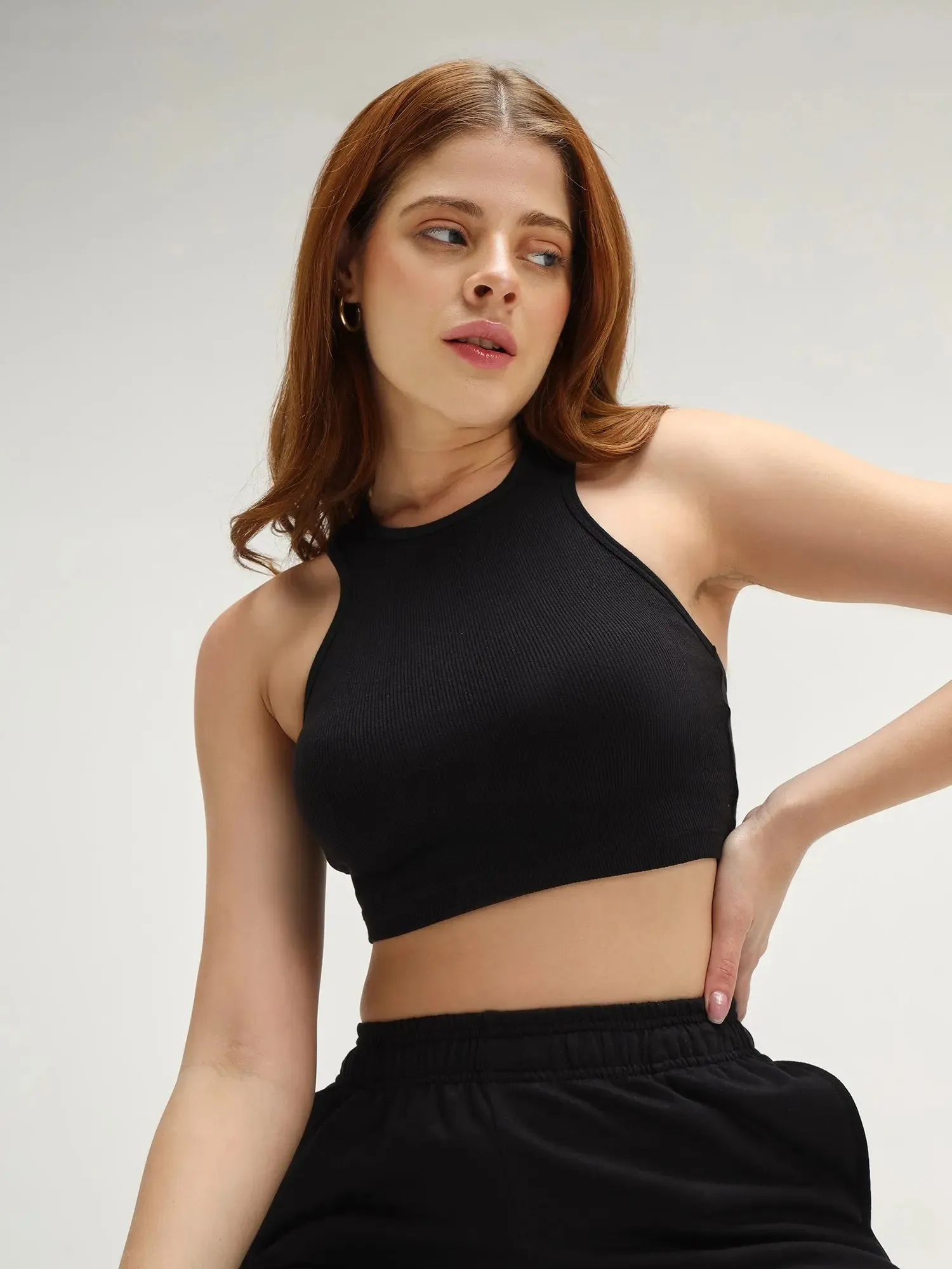 Black Ribbed Crop Top