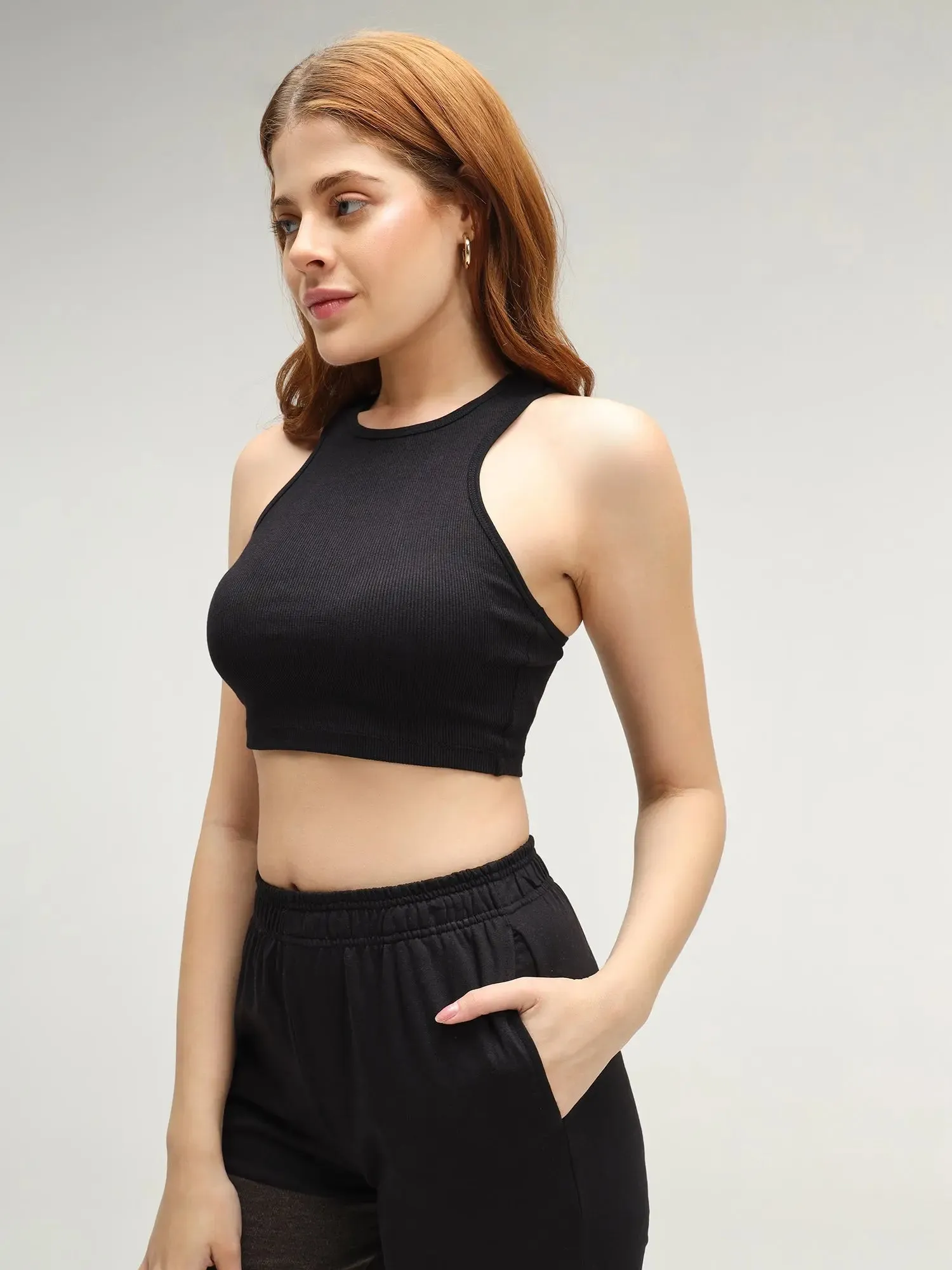 Black Ribbed Crop Top