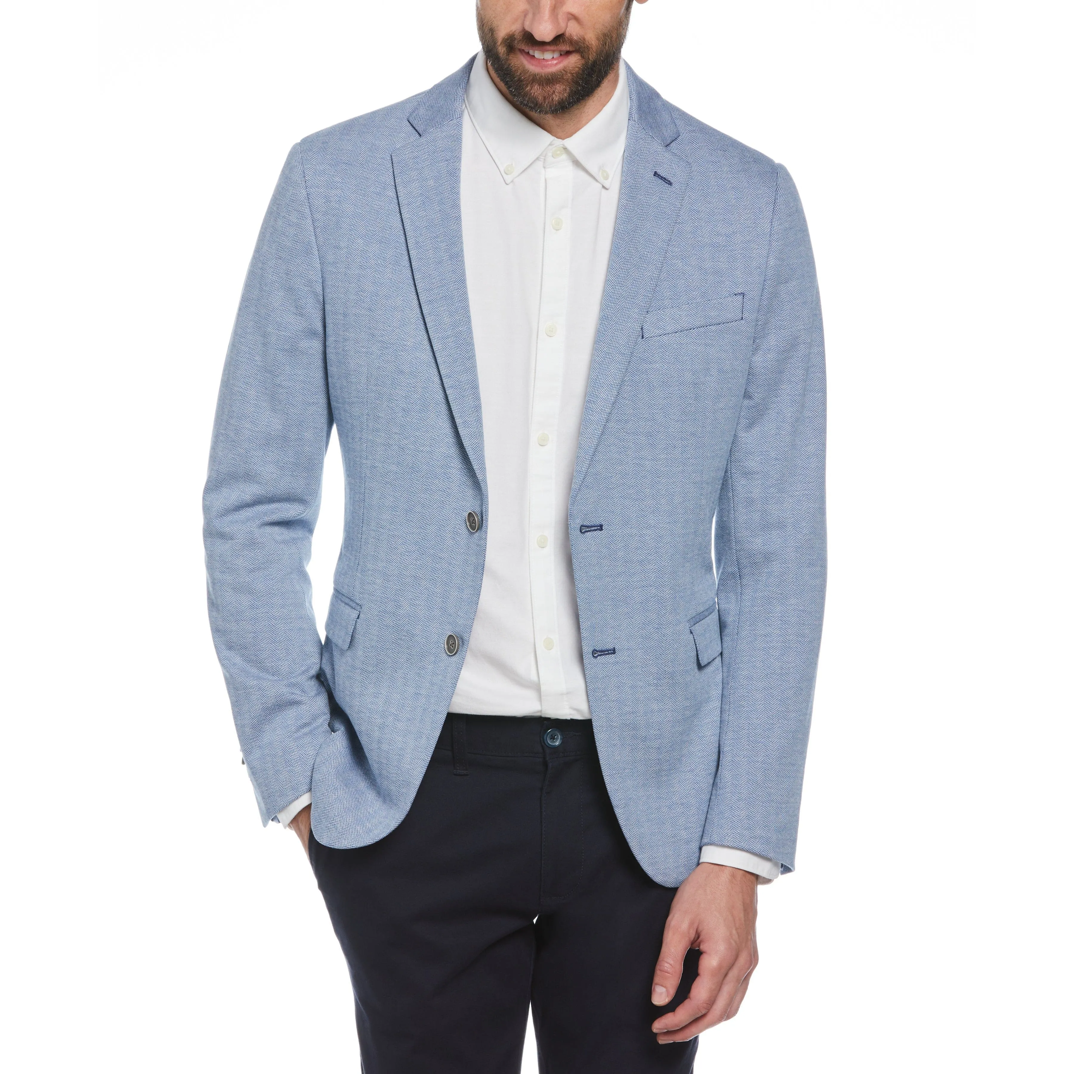 Blue Herringbone Knit Blazer