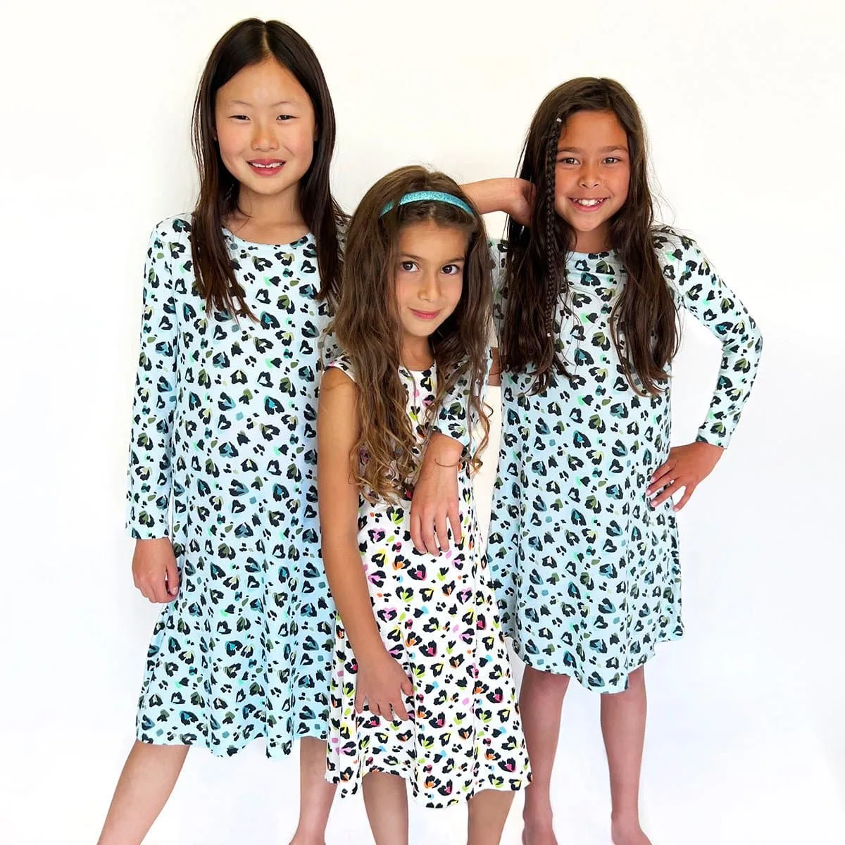 Blue Leopard Bamboo Girls' Long Sleeve Dress