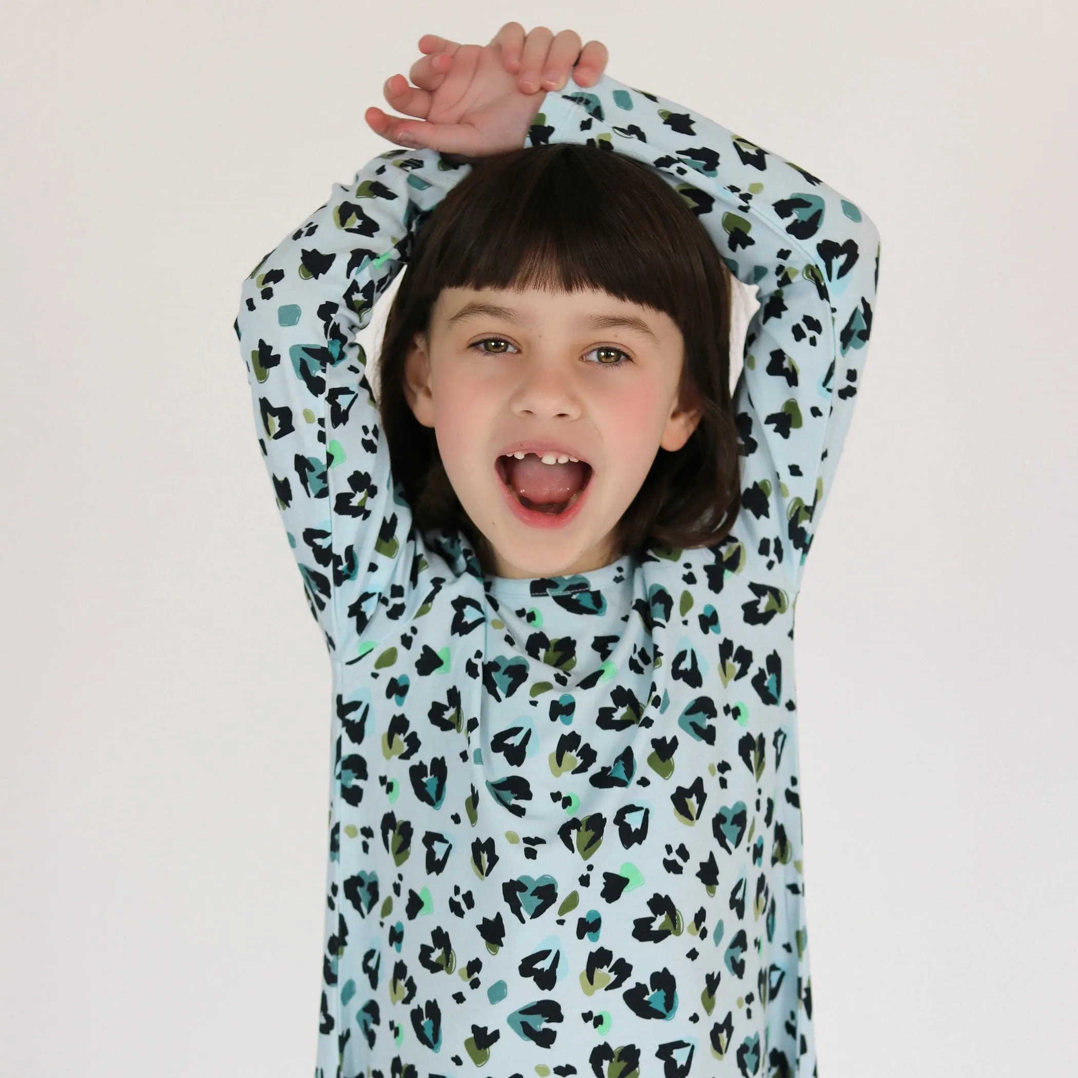 Blue Leopard Bamboo Girls' Long Sleeve Dress