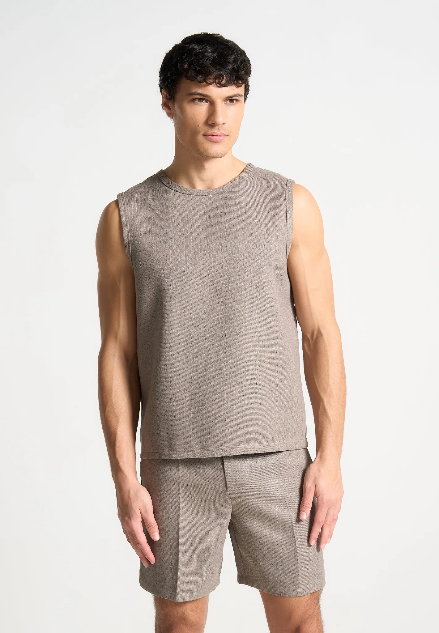 Boxy Textured Vest - Taupe