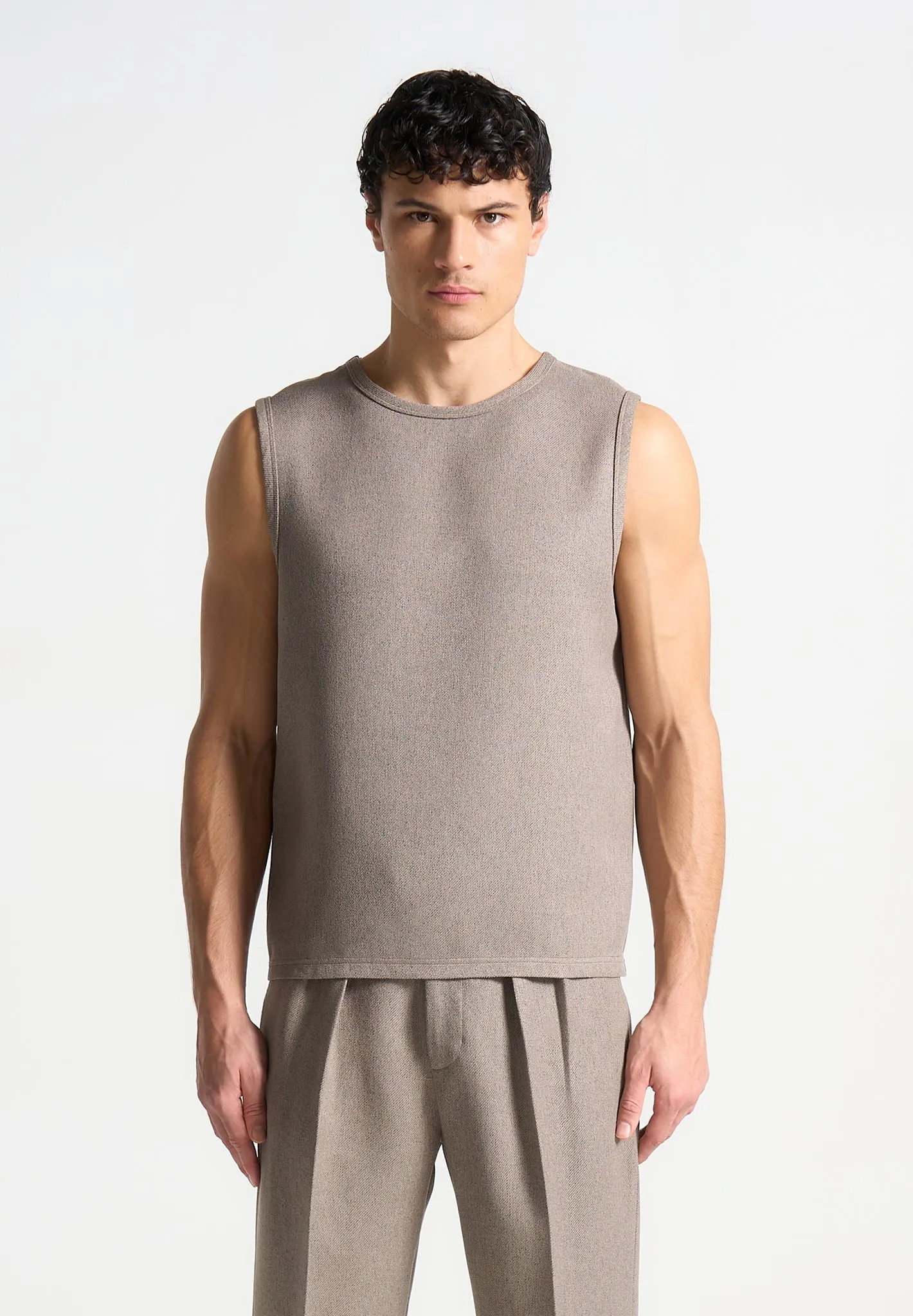 Boxy Textured Vest - Taupe