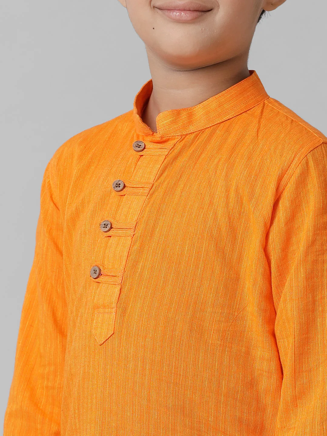 Boys Breeze Cotton Orange Kurta with Cream Elastic Panchakacham Combo COT5