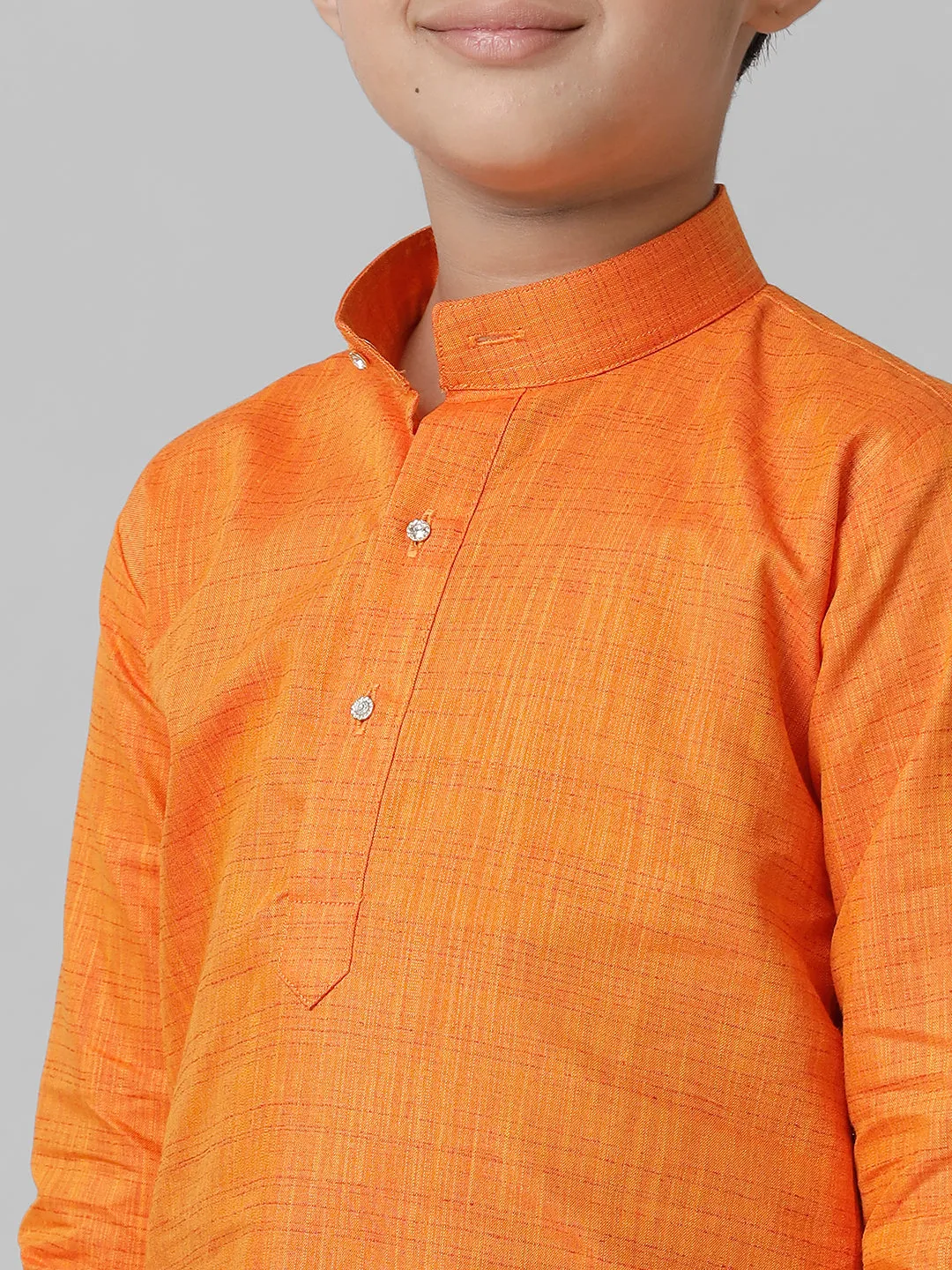 Boys Cotton Orange Kurta with Cream Elastic Panchakacham Combo FS3