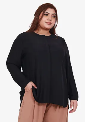 Buena Minimalist Hidden Button Top - Black