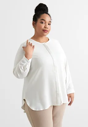 Buena Round Neck Hidden Button Blouse