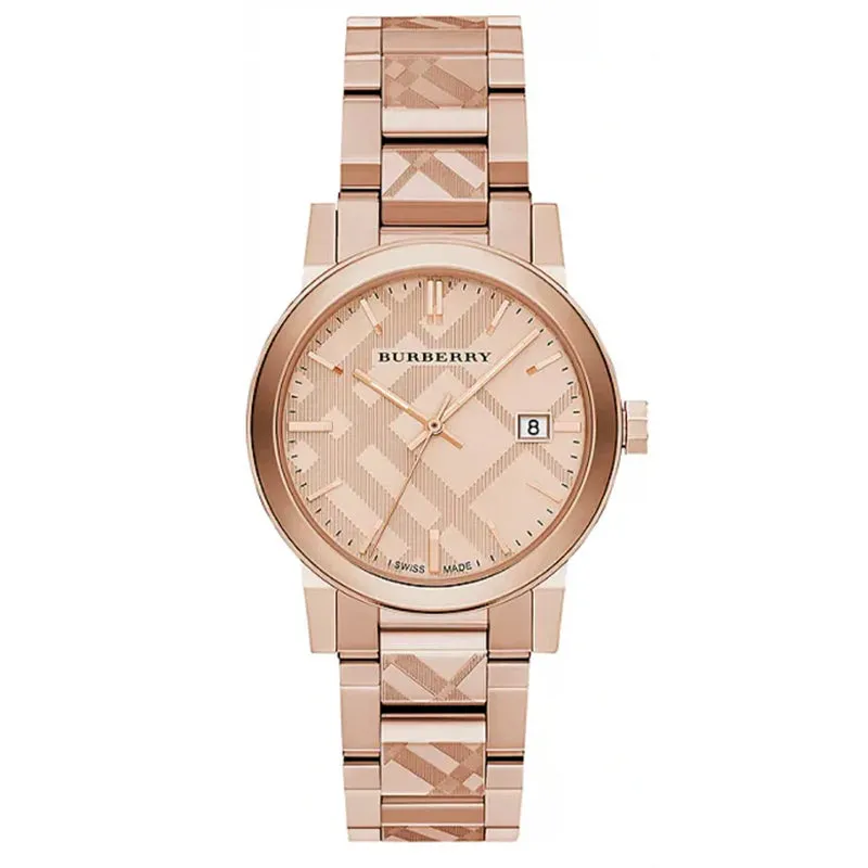 Burberry BU9039 The City Engraved Check Rose Gold 38mm Watch