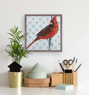 Cardinal On Gray Mini Framed Canvas