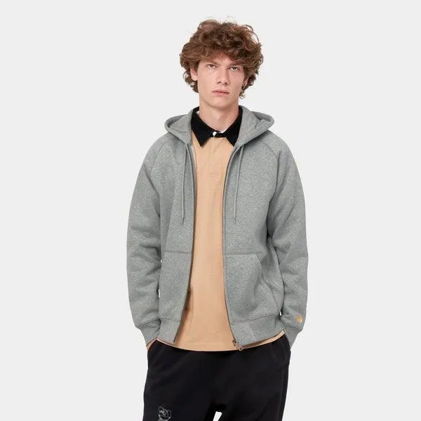 Carhartt WIP Hooded Chase Fleece Jacket Grey Heather - Gold