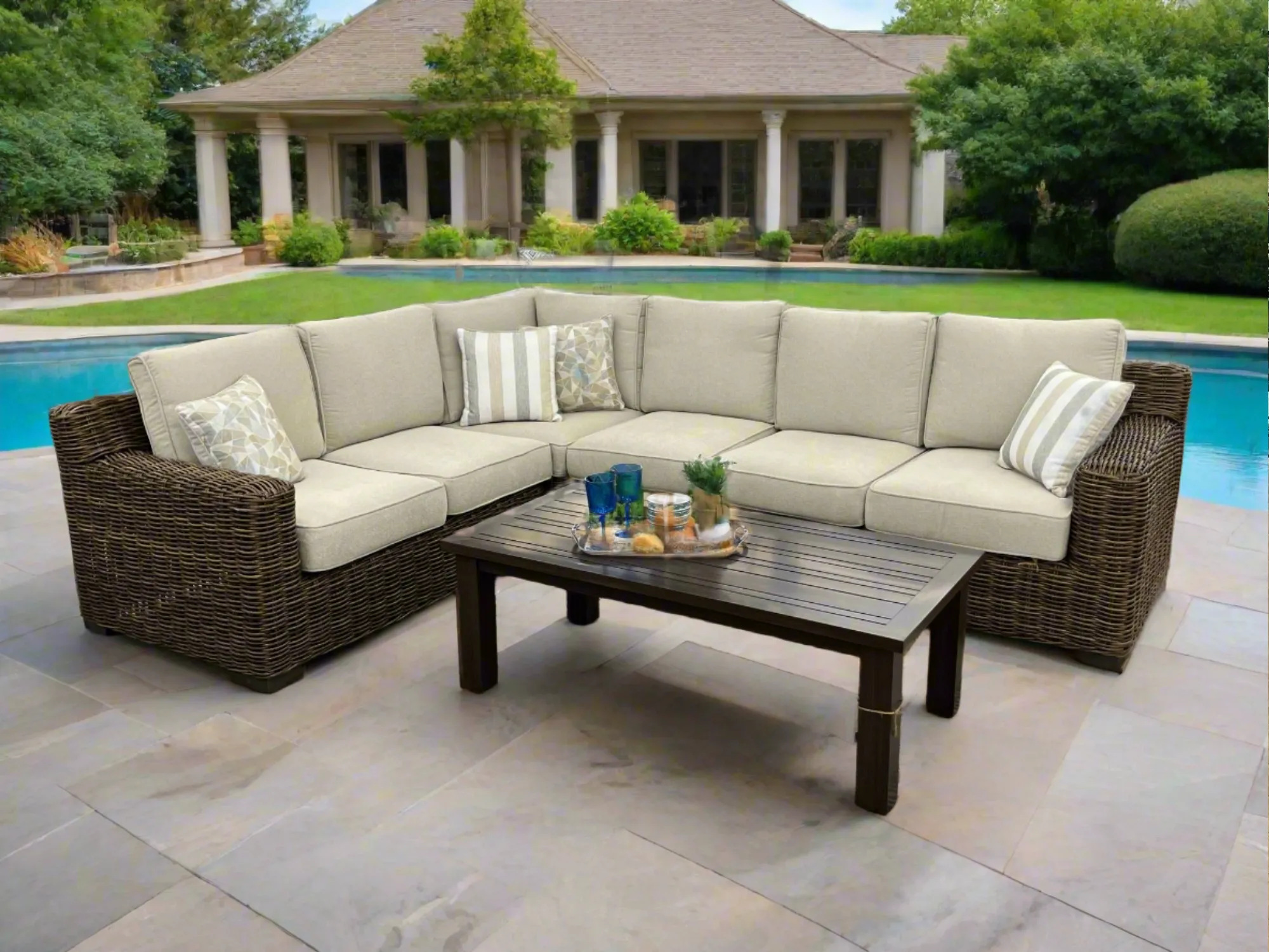 Carmel Brown Outdoor Sectional with LUX Heavy Weave