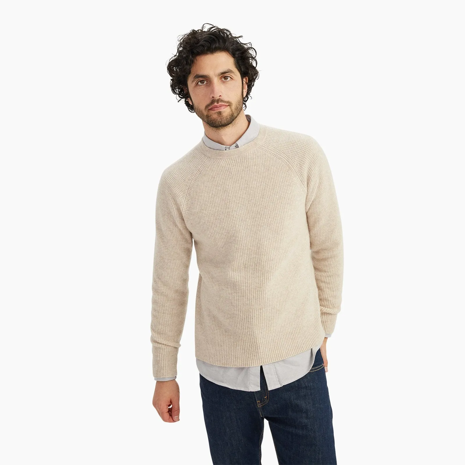 Cashmere Waffle Crewneck Sweater