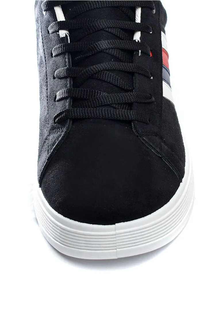 Casual Sneakers - Colored Stripes Side - Lace-Up Closure - Black