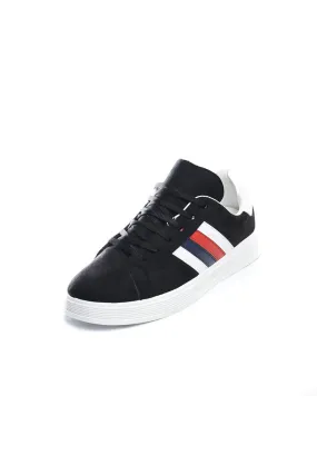 Casual Sneakers - Colored Stripes Side - Lace-Up Closure - Black