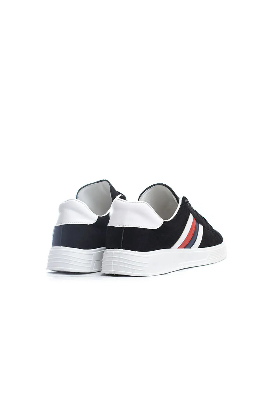 Casual Sneakers - Colored Stripes Side - Lace-Up Closure - Black