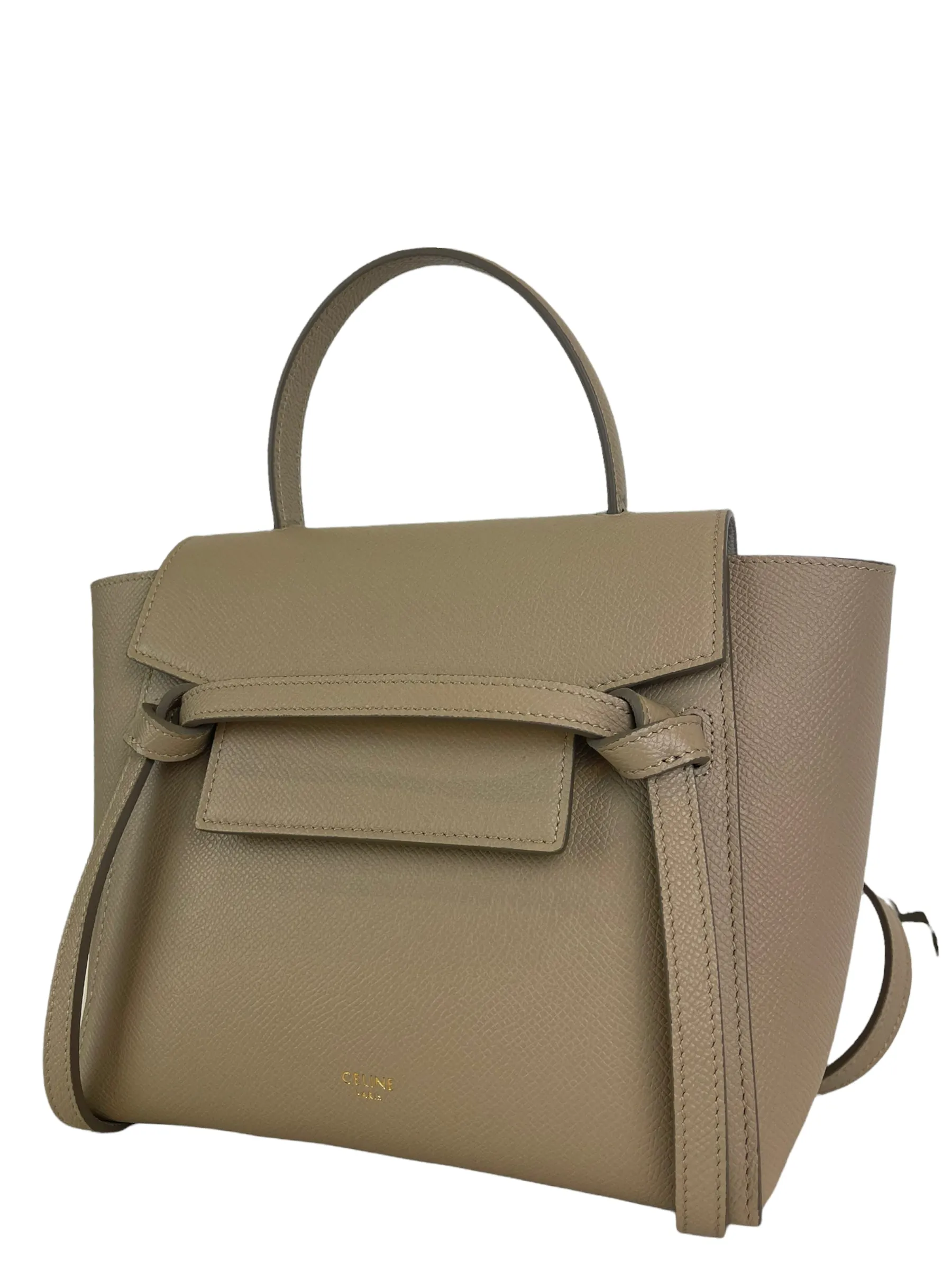 Celine Taupe Textured Calfskin Leather "Nano Belt" Bag