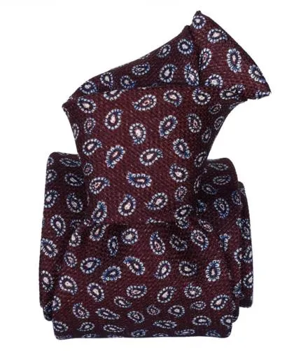 Cernobbio Paisley Silk Tie, Burgundy / White / Silver