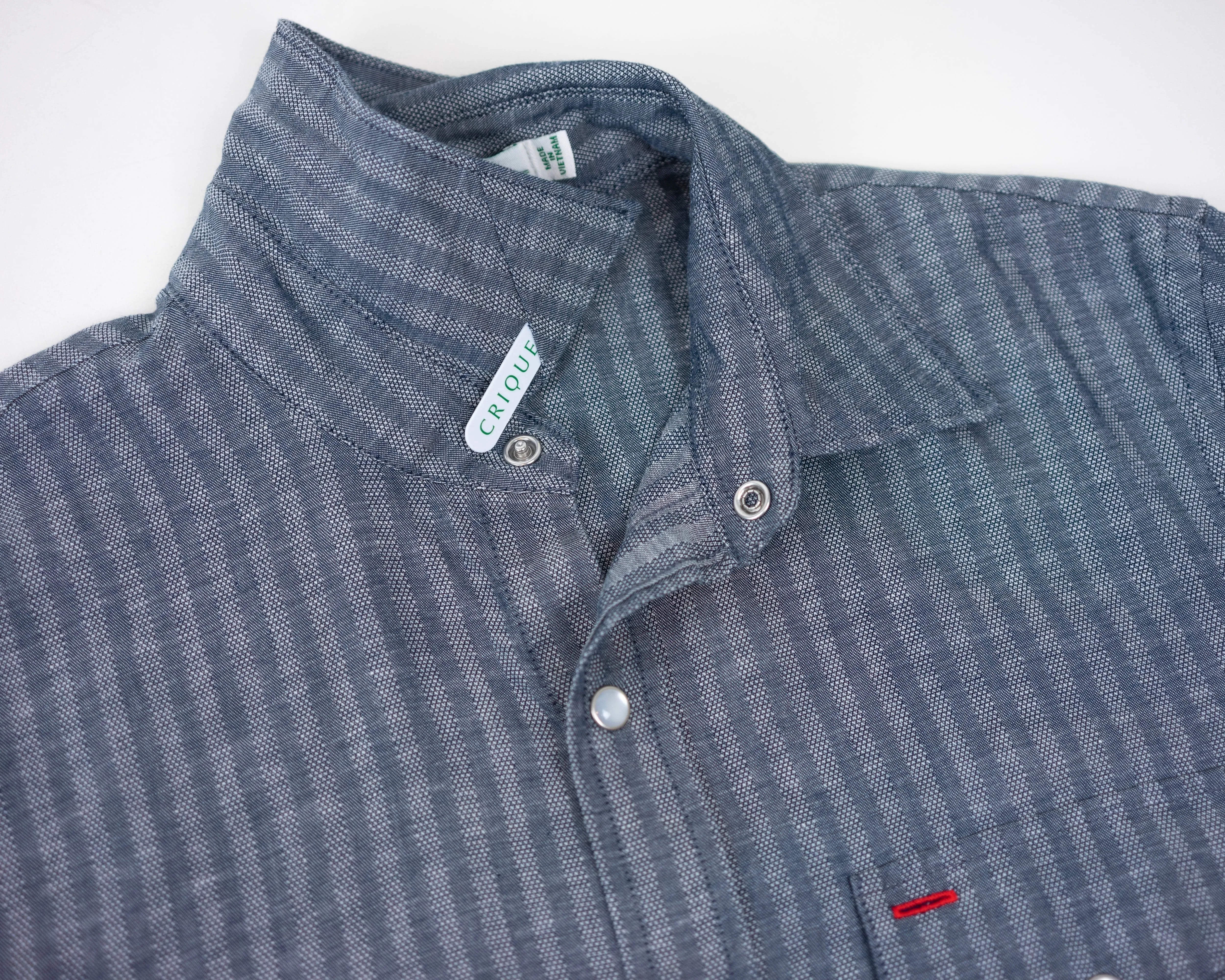 Chambray Stripe Pearl Snap - Navy