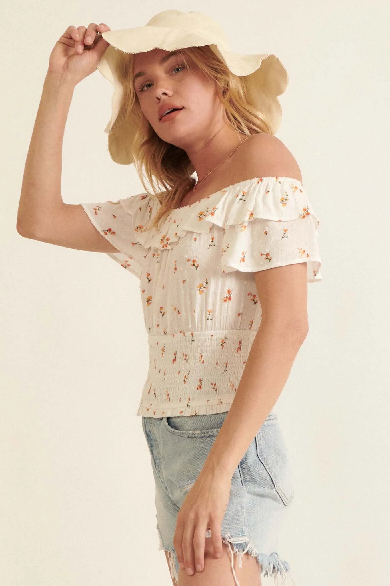 Charm and Grace Off-Shoulder Floral Peasant Top