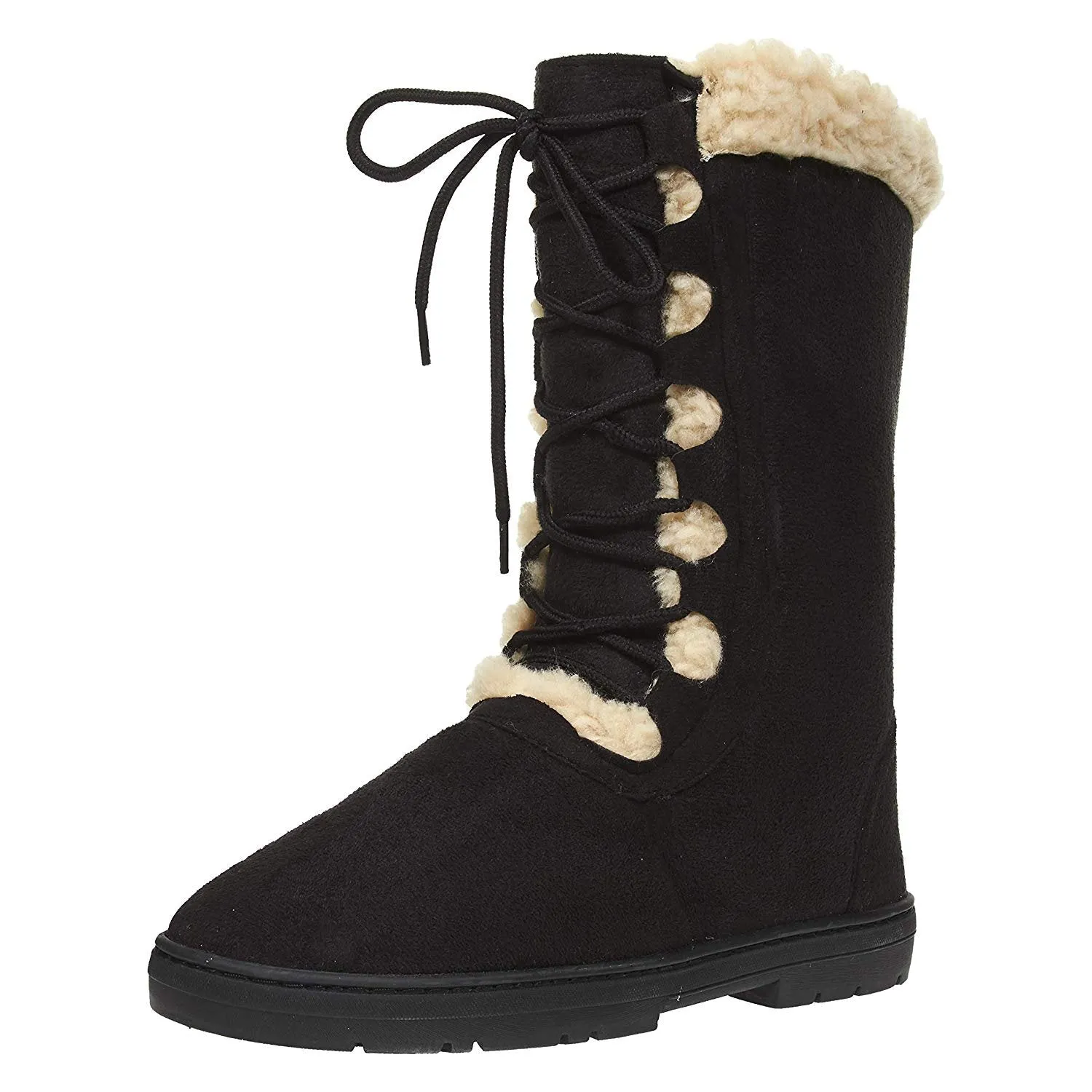 Chatties Women's Winter Boots Lace up Front Fur Trim Casual Mid-Calf Shoes