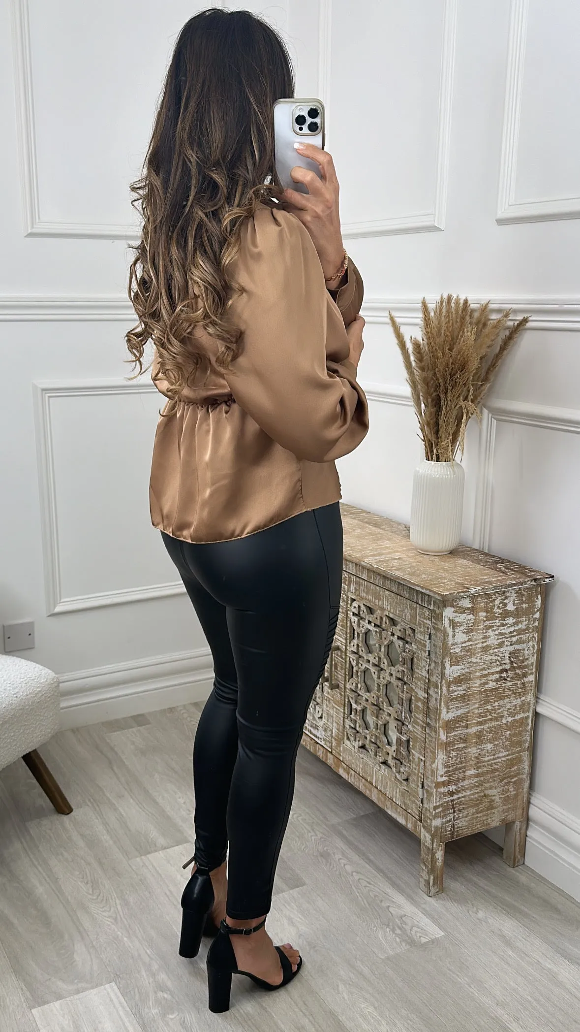 Chrissie Camel Satin Blouse