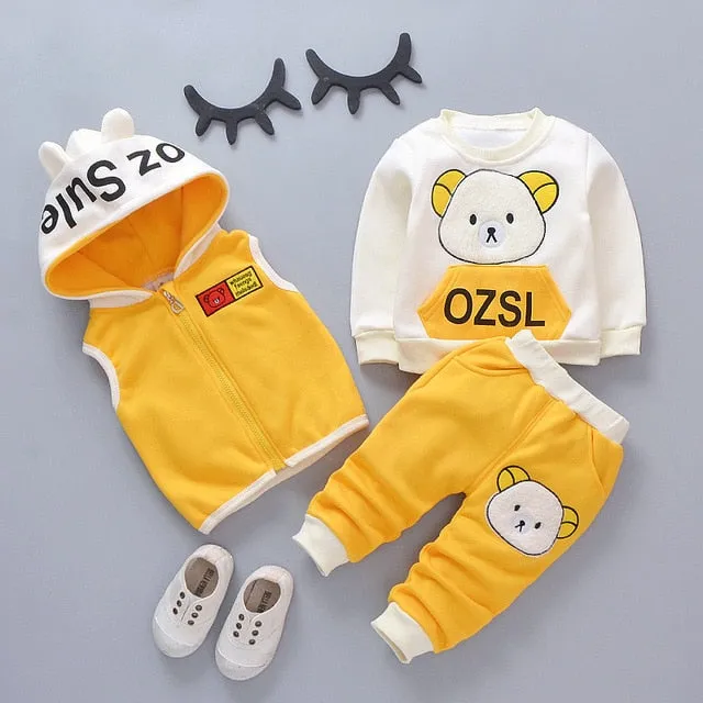 Christmas Warm WaistCoat   Sweatshirt   Pants 3Pcs Infant Kids Children Sports Suit Toddler Clothes