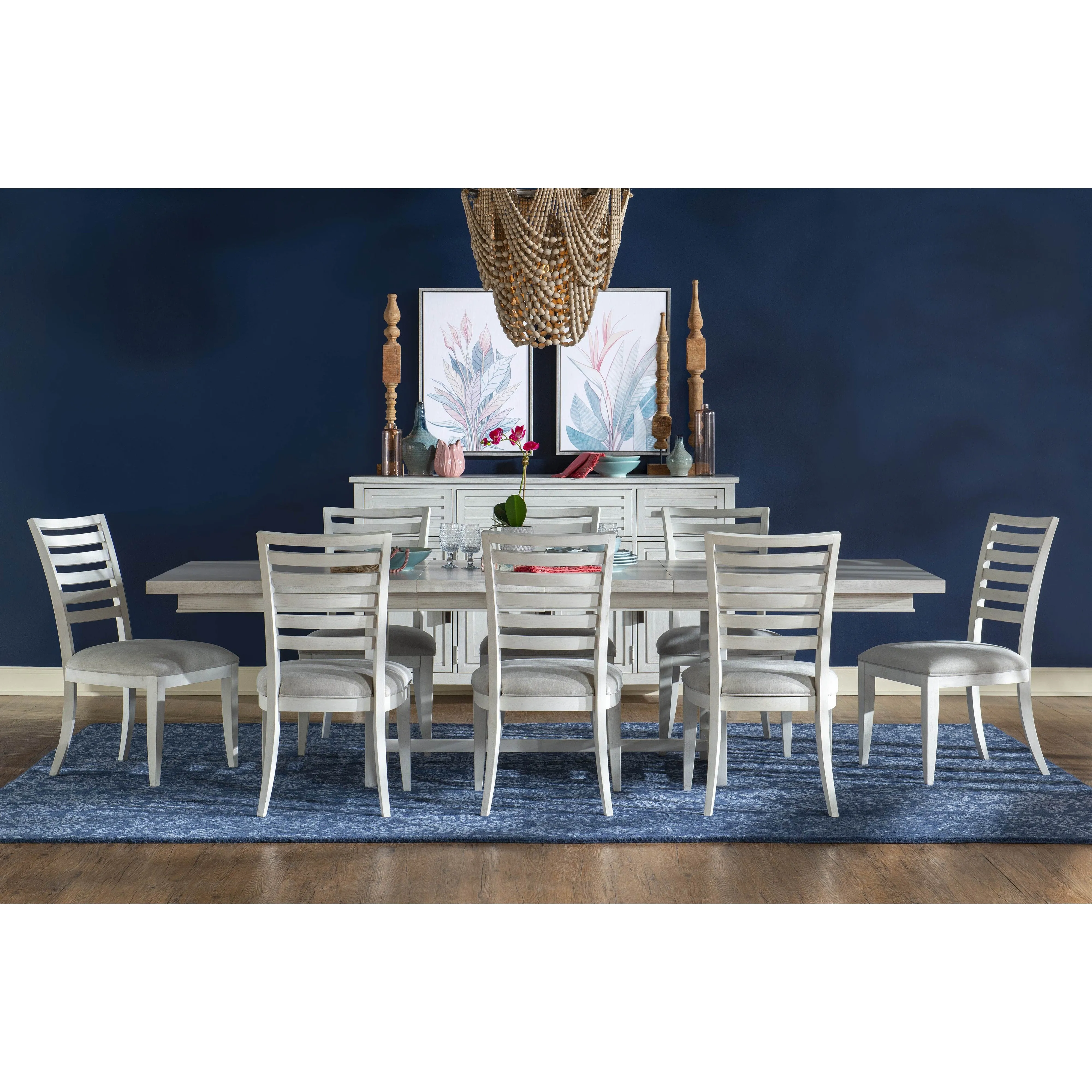 Coastal White Trestle 7-Pc Dining Set (Extendable Table 76"-112"  6 Chairs)