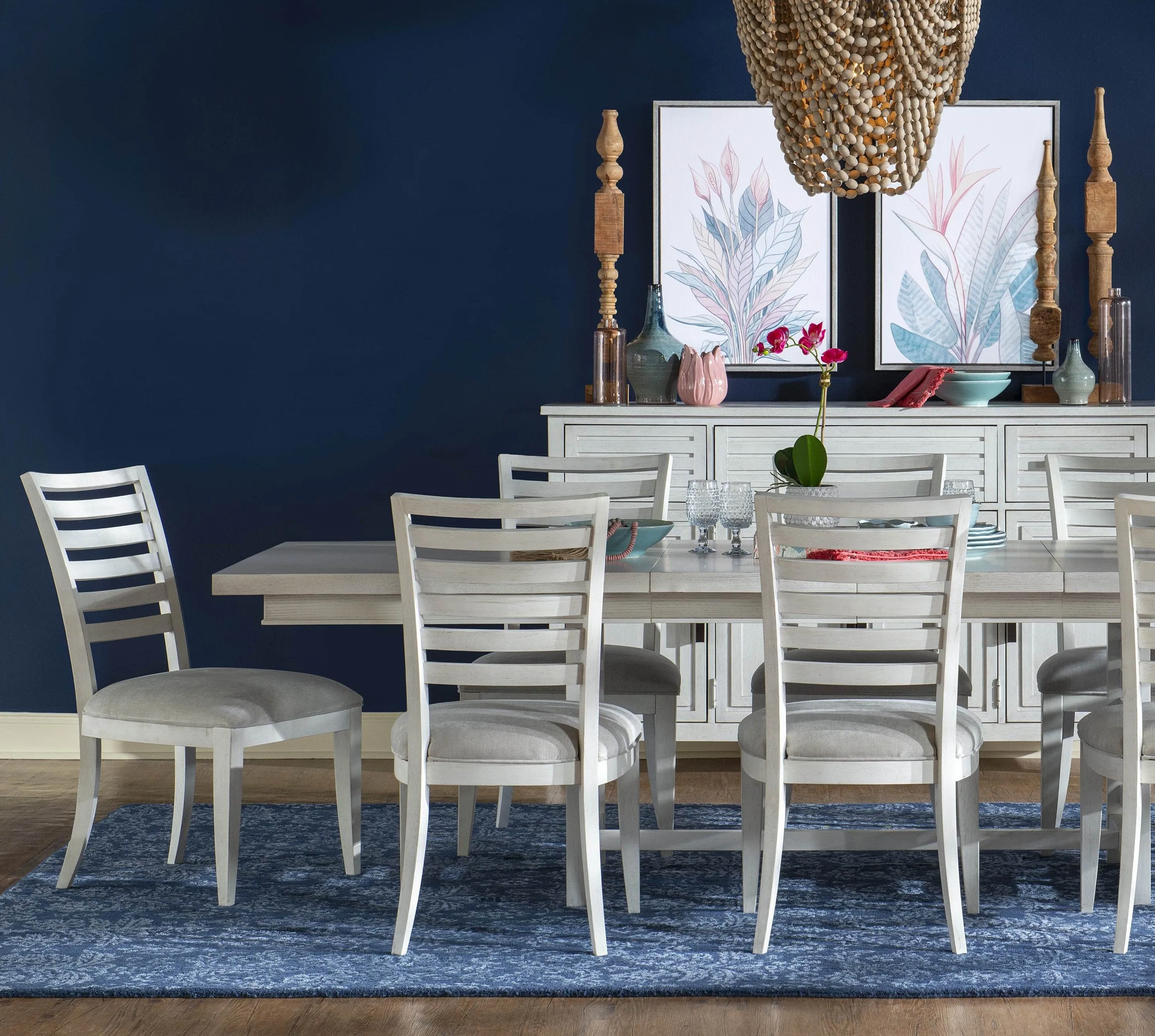 Coastal White Trestle 7-Pc Dining Set (Extendable Table 76"-112"  6 Chairs)