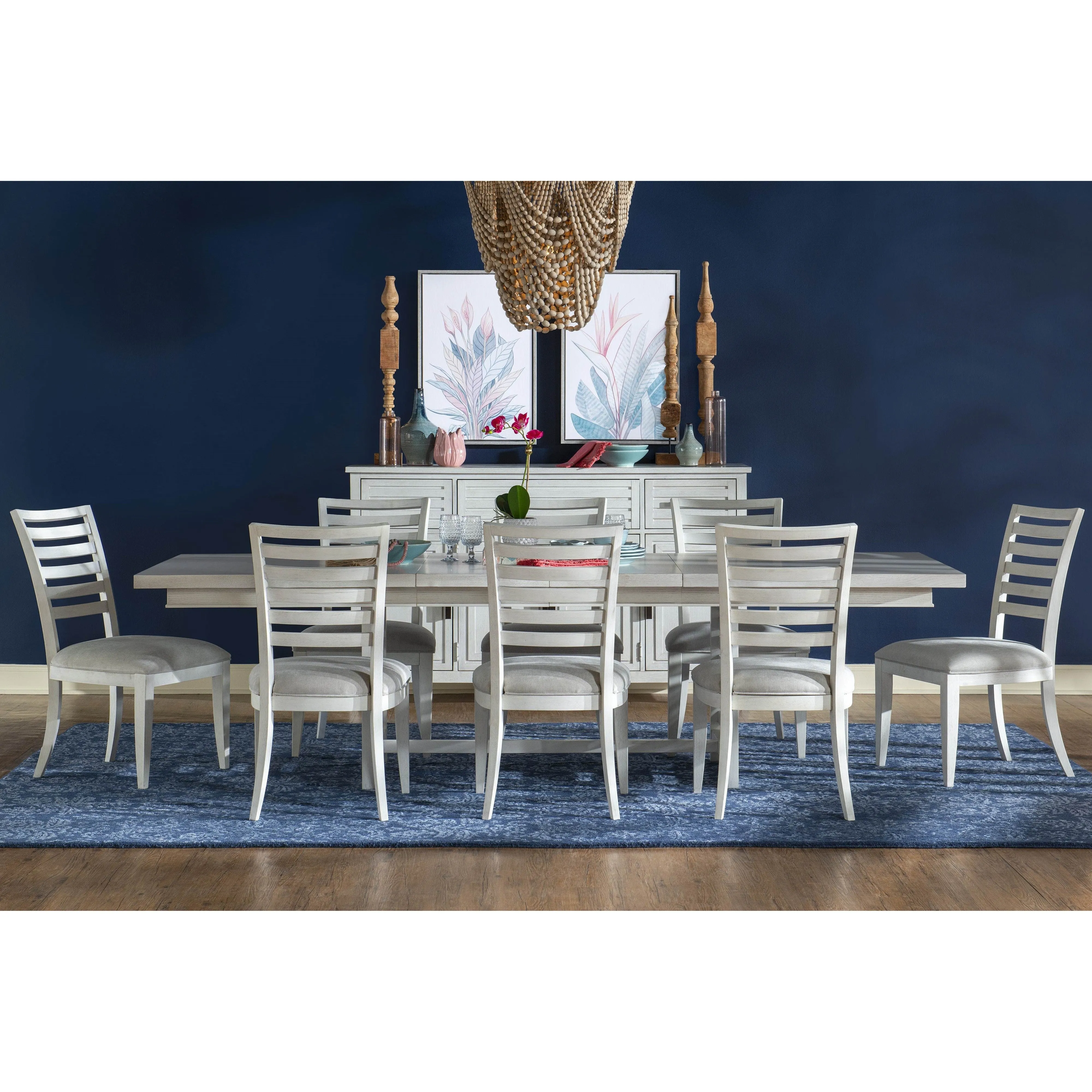 Coastal White Trestle 7-Pc Dining Set (Extendable Table 76"-112"  6 Chairs)