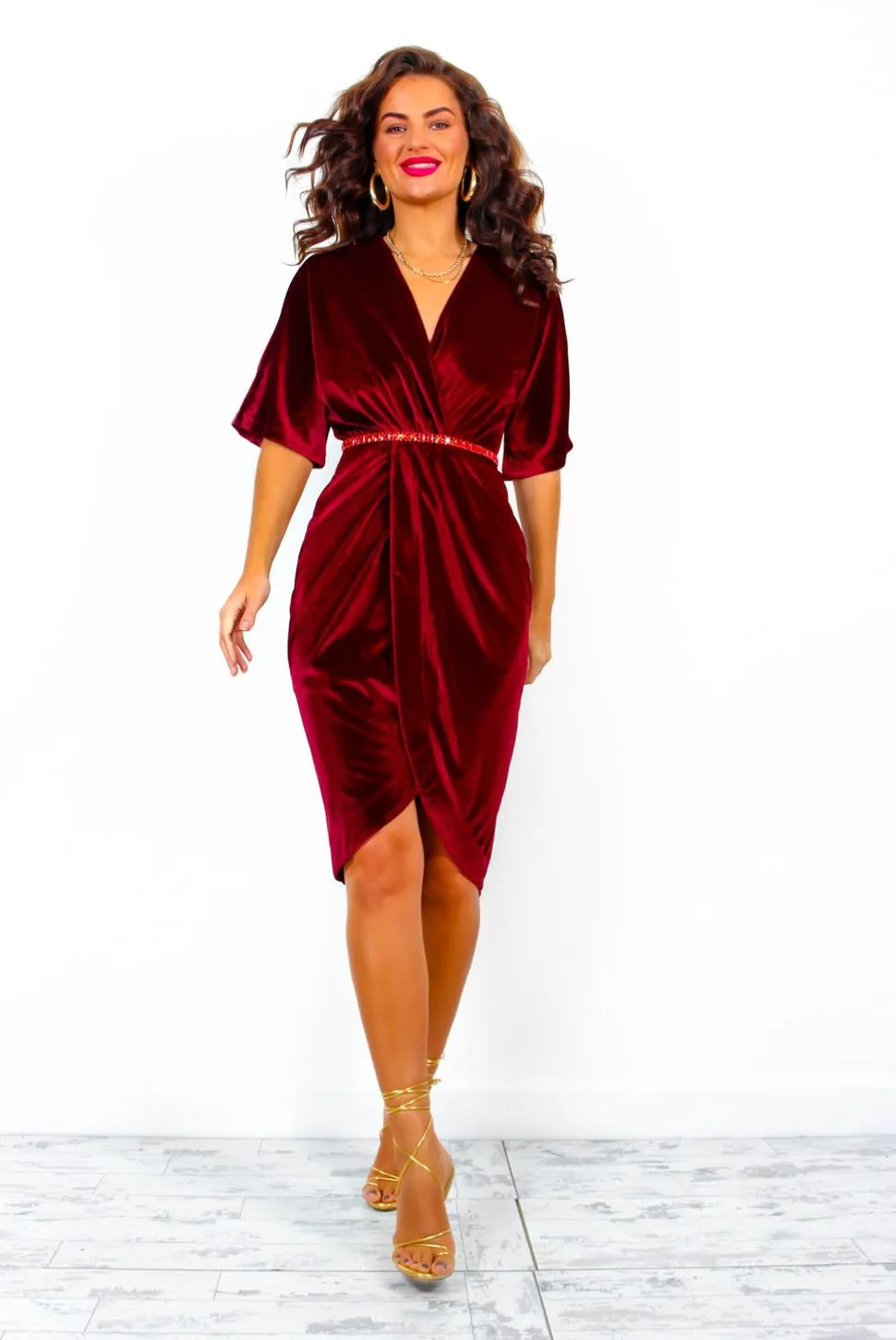 Cocktail OClock - Wine Velvet Wrap Dress