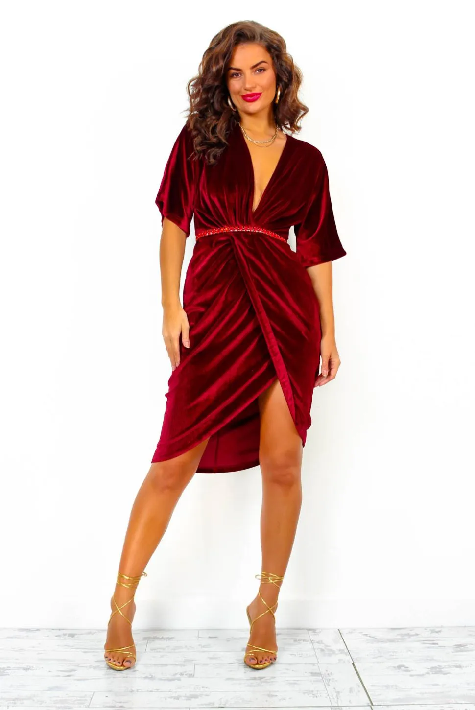 Cocktail OClock - Wine Velvet Wrap Dress