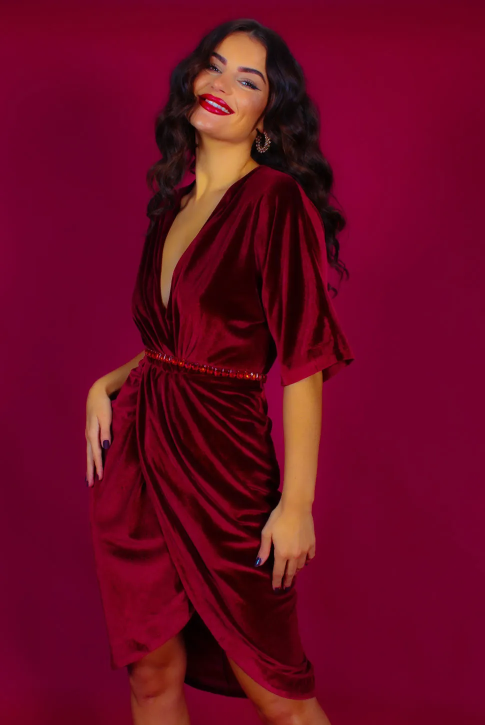 Cocktail OClock - Wine Velvet Wrap Dress