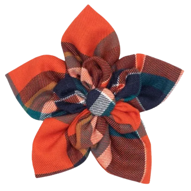 Collar Flower | Orange & Navy Plaid