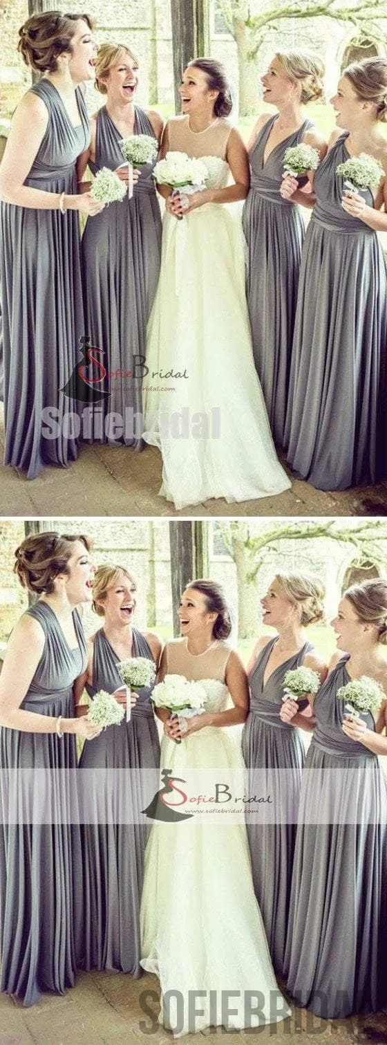 Convertible Grey Jersey Bridesmaid Dresses, Cheap Bridesmaid Dresses, Long Bridesmaid Dresses, PD0492