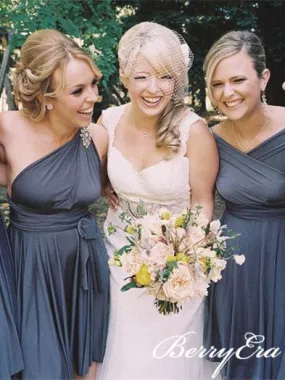 Convertible Short Grey Jersey Bridesmaid Dresses