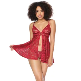 Coquette Split Front Lace Babydoll & Adjustable Thong