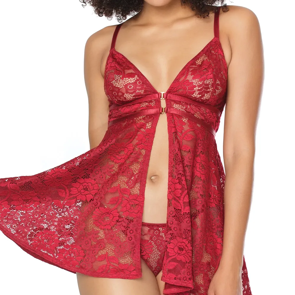 Coquette Split Front Lace Babydoll & Adjustable Thong