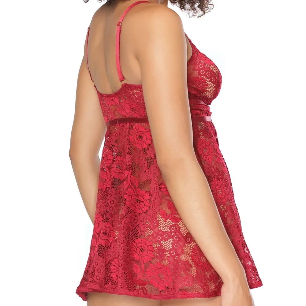 Coquette Split Front Lace Babydoll & Adjustable Thong