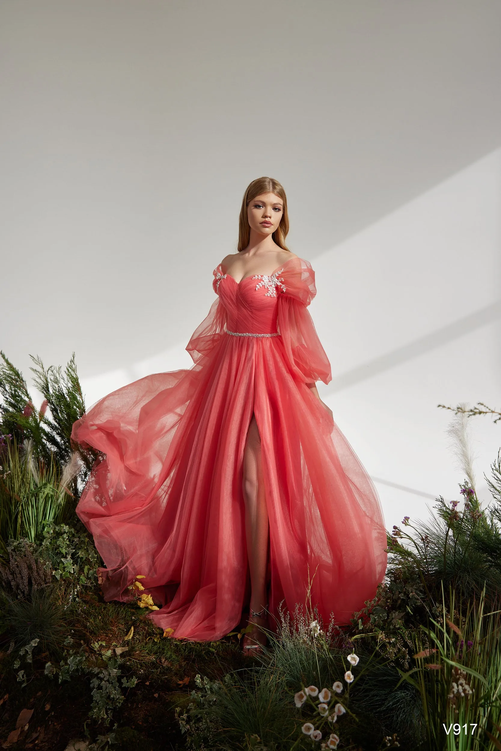 Coral Gown with Detachable Sleeves