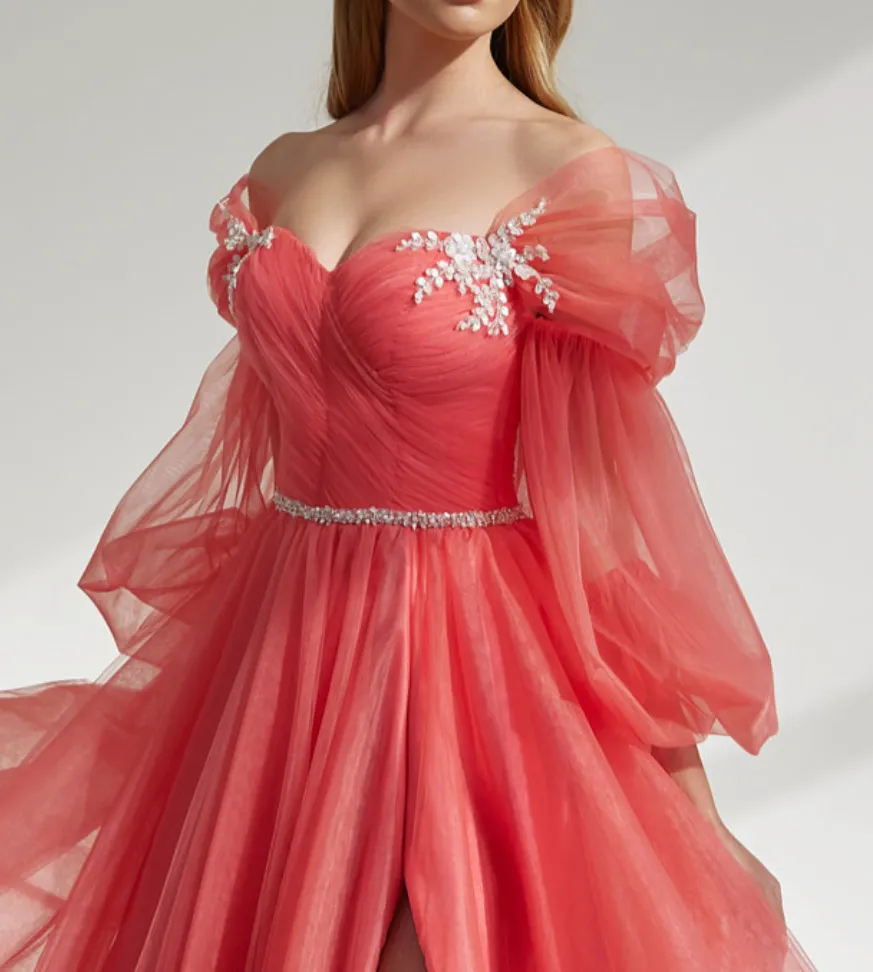 Coral Gown with Detachable Sleeves