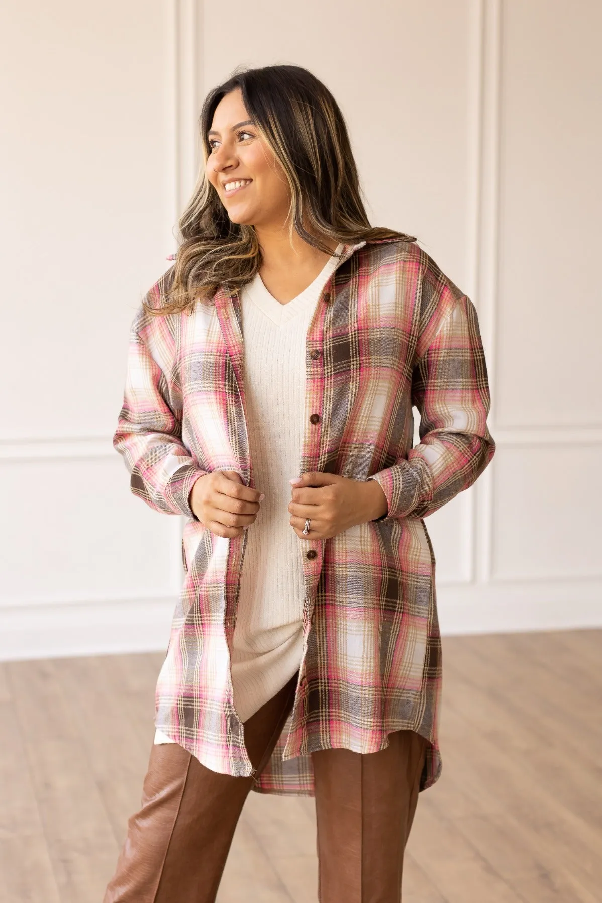 Cotton Candy Plaid Button Down Dress