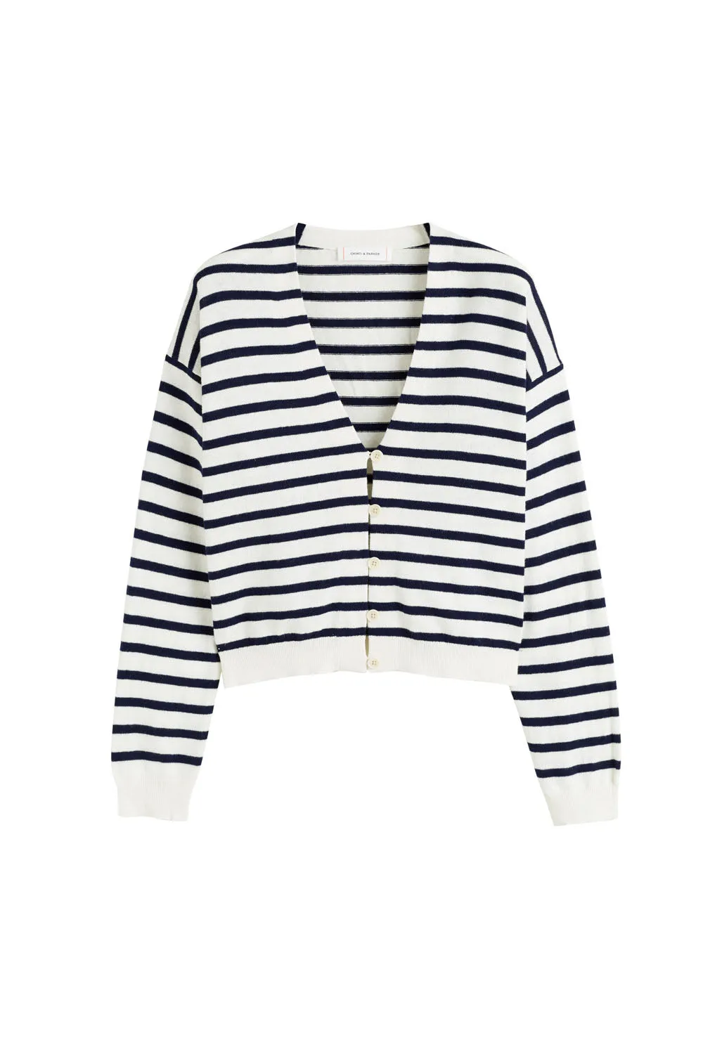 Cream Cotton-Linen Summer Breton Cardigan