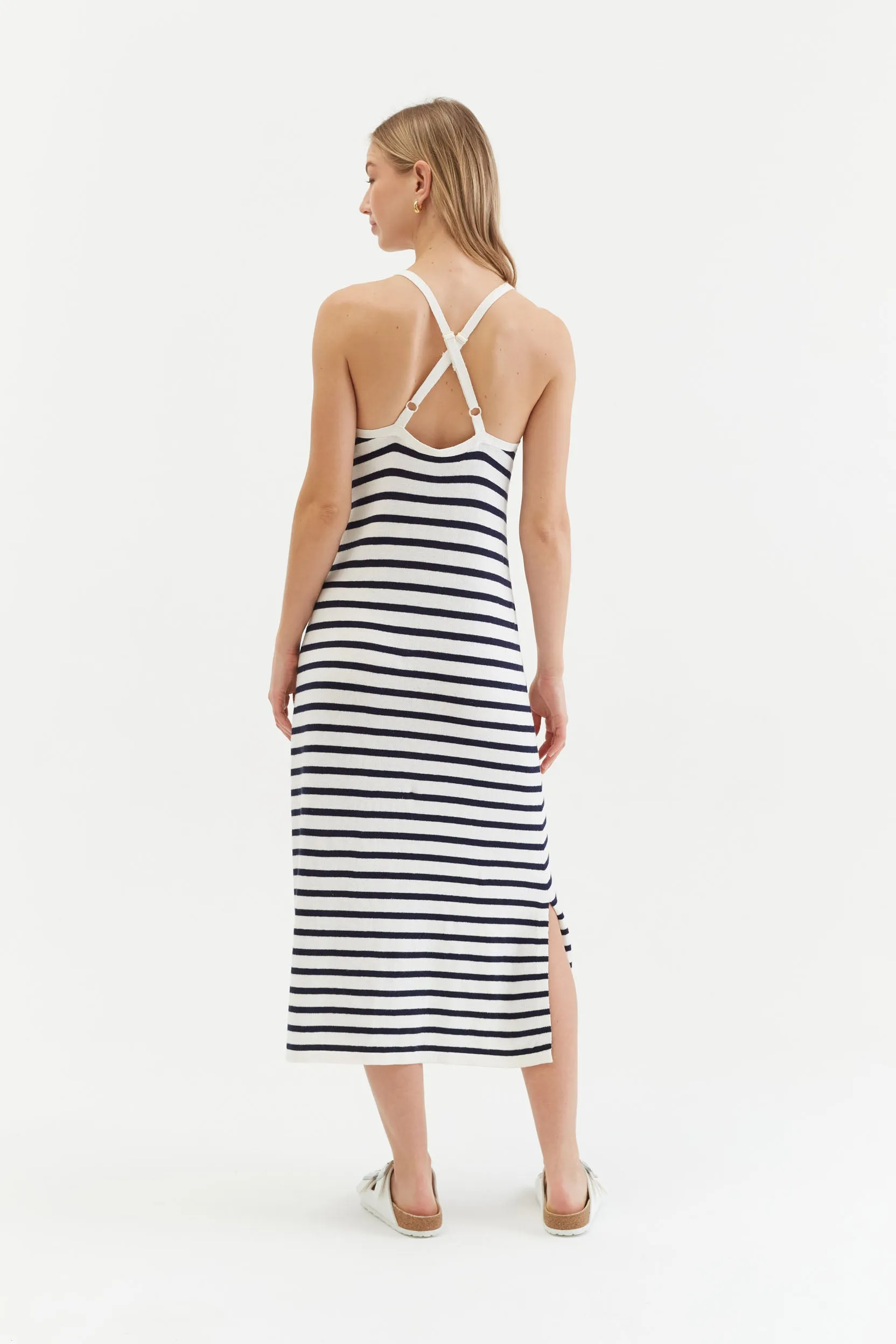 Cream Cotton-Linen Summer Breton Dress