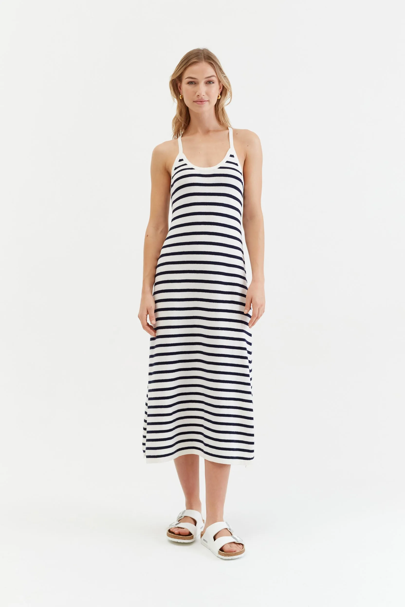 Cream Cotton-Linen Summer Breton Dress