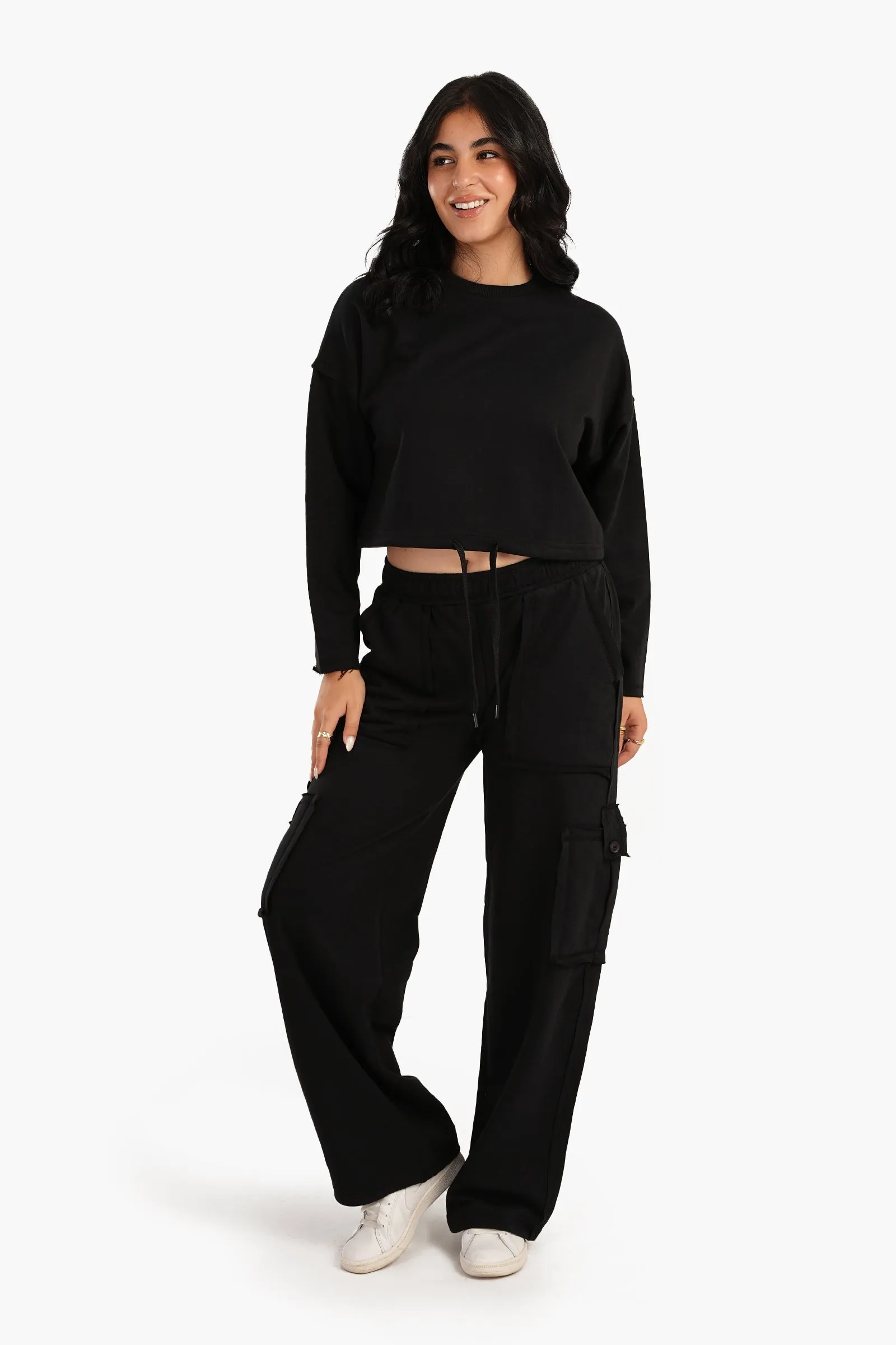 Cropped Plain Lounge Sweatshirt