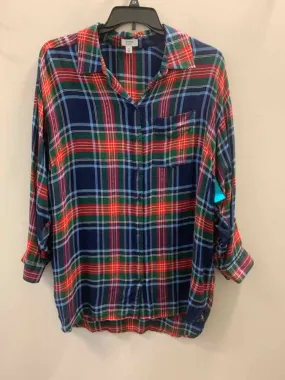 CROWN & IVY PLUS SIZES Size 1X BLU/RED/GRN Plaid LONG SLEEVES TOP