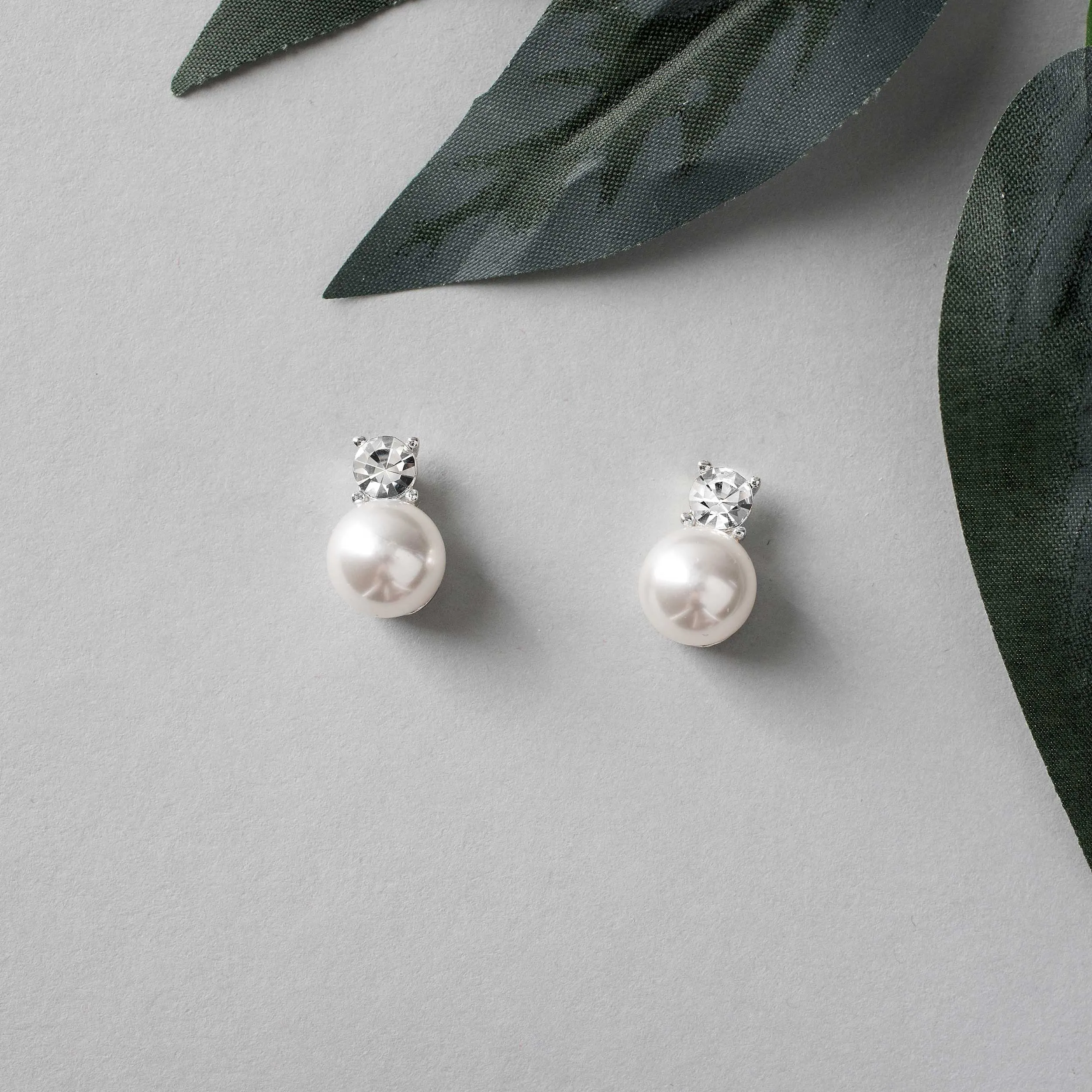 Crystal Accented Pearl Stud Earrings