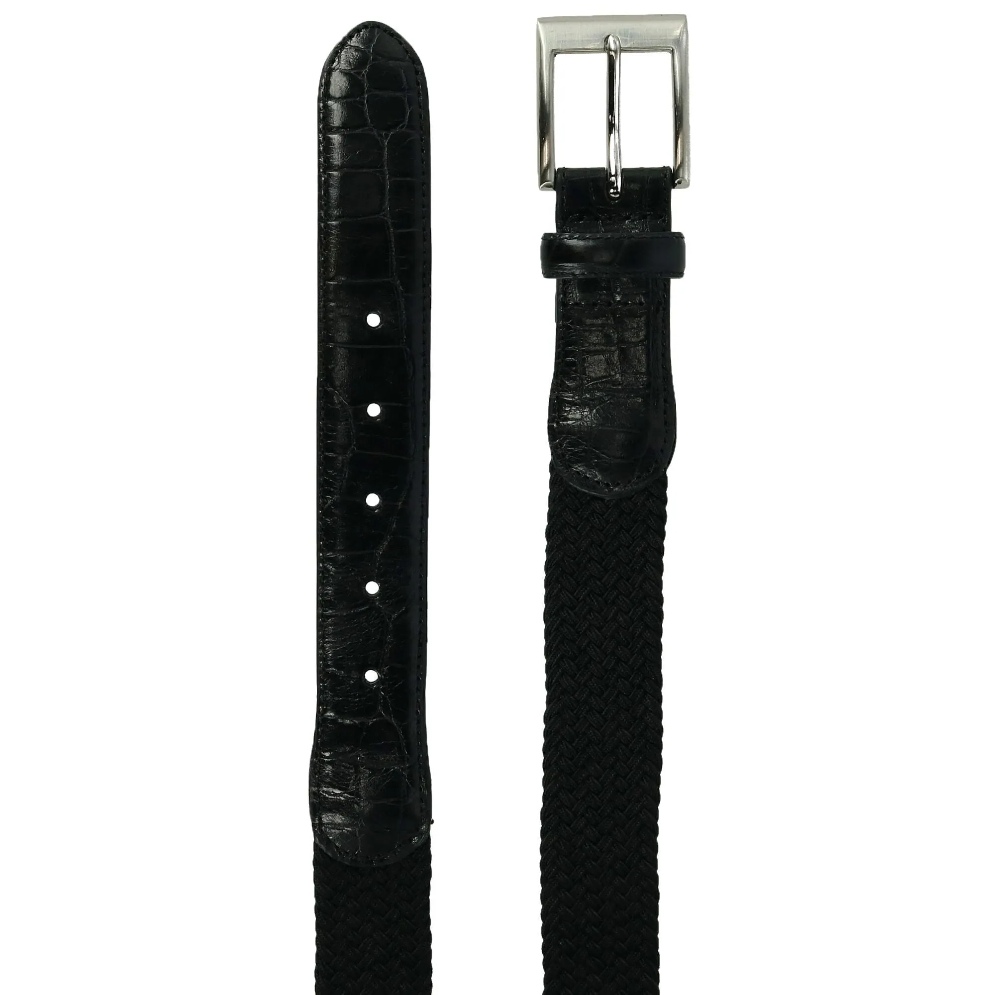 CTM® Men's Braided Elastic Stretch Belt with Croc Print End Tabs