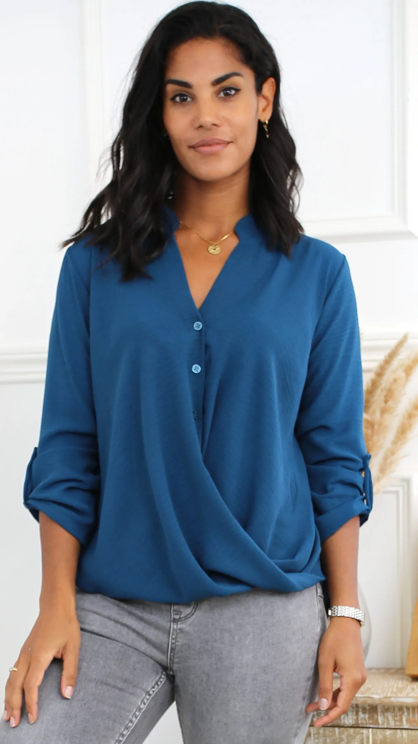 Darcy Teal Wrap Blouse