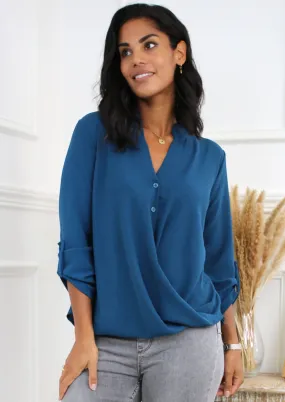 Darcy Teal Wrap Blouse